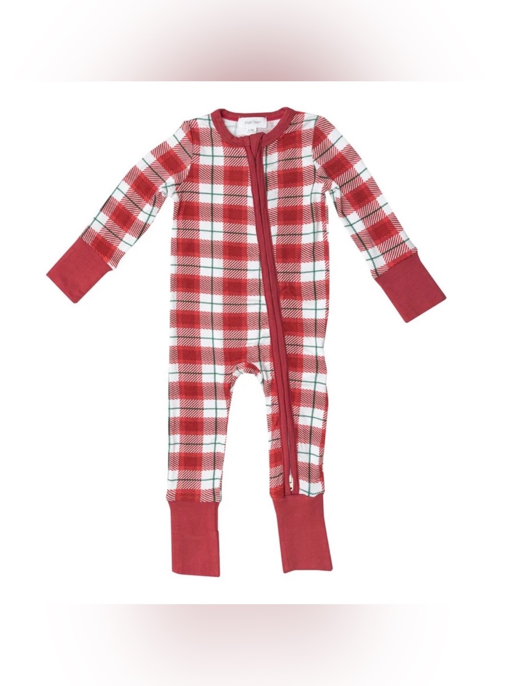 ANGEL DEAR Bamboo Holiday Plaid 2-Way Zipper Romper - 12-18M